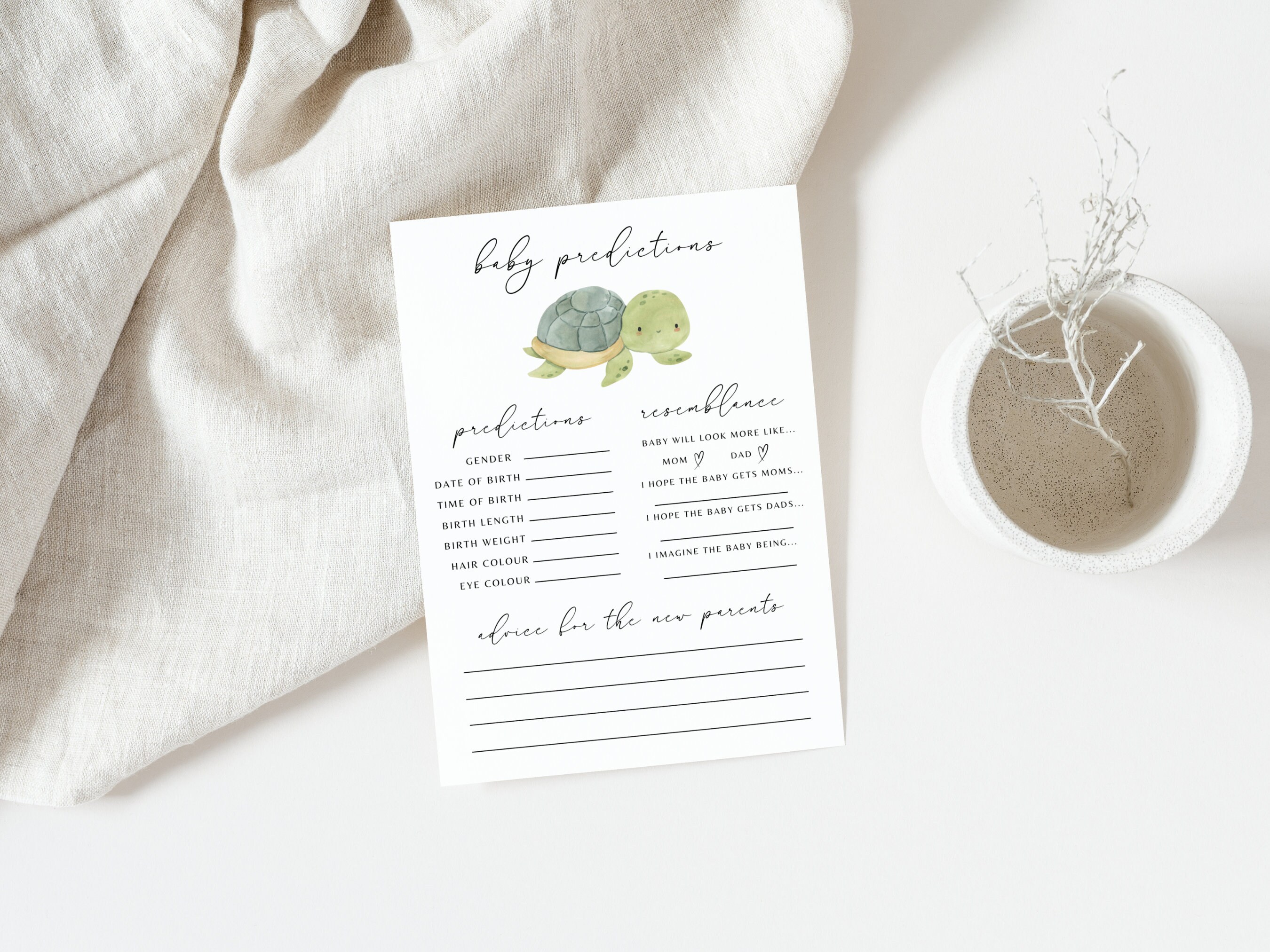 Nautical Minimalist Baby Shower Invitation, Baby Predictions and Advice Cards, Turtle Baby Shower Games, Advice for Parents, Wishes for Baby