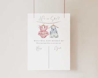 Boho Gender Guessing Board Vintage Baby Clothes Neutral What Will Baby Be Sign He or She Gender Reveal Game Gender Voting Centerpiece