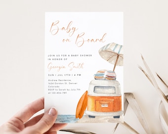 Retro Surf Van Baby Shower Invitation: Beach Theme (Digital Template, 5x7" )