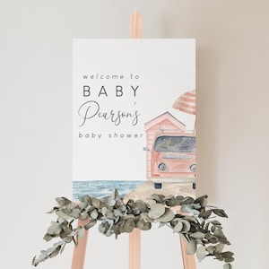 Baby on Board Welcome Sign Surf Beach Baby Shower Editable Sign Template, Summer Baby Shower Printable Sign, Retro Sign