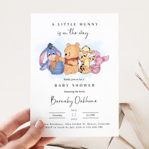 Editable A Little Hunny Winnie the Pooh Invitation, Classic Winnie The Pooh Instant Download, Pooh Baby Shower Bear Invitation Template
