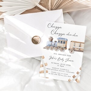 Train Baby Shower Invitation, Watercolor Train Baby Shower, Blue Train Shower Invite, Train Shower Invite, Boy Digital Train Baby Shower