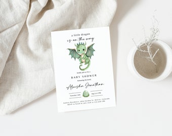 Dragon Baby Shower Invitation, Editable Mythical Creature Dragon Boy Baby Shower Invite, Printable A Little Dragon Magical Baby Shower