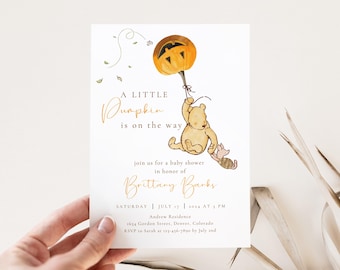 Fall Winnie The Pooh Invitation Bundle, A Little Pumpkin is On The Way Editable Baby Shower Template, Pumpkin Winnie Pooh Party, Halloween