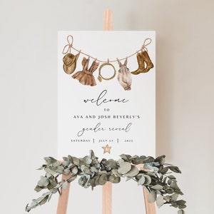 Boho Gender Reveal Welcome Sign, Cowboy Rustic Gender Reveal Sign Template, Editable Vintage Baby Clothes Wild West Printable Western Sign