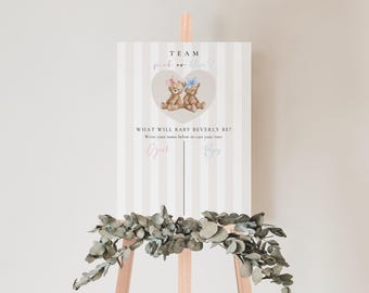 Teddy Bear Gender Guessing Board Vintage Baby Clothes Neutral What Will Baby Be Sign He or She Gender Reveal Game Gender Voting Centerpiece