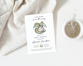 Dragon Baby Shower Invitation, Editable Mythical Creature Dragon Boy Baby Shower Invite, Printable A Little Dragon Magical Baby Shower