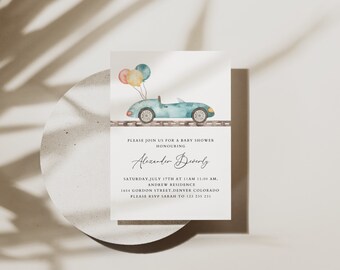 Vintage Rennauto-Babyparty-Einladungsvorlage (digitaler Download)