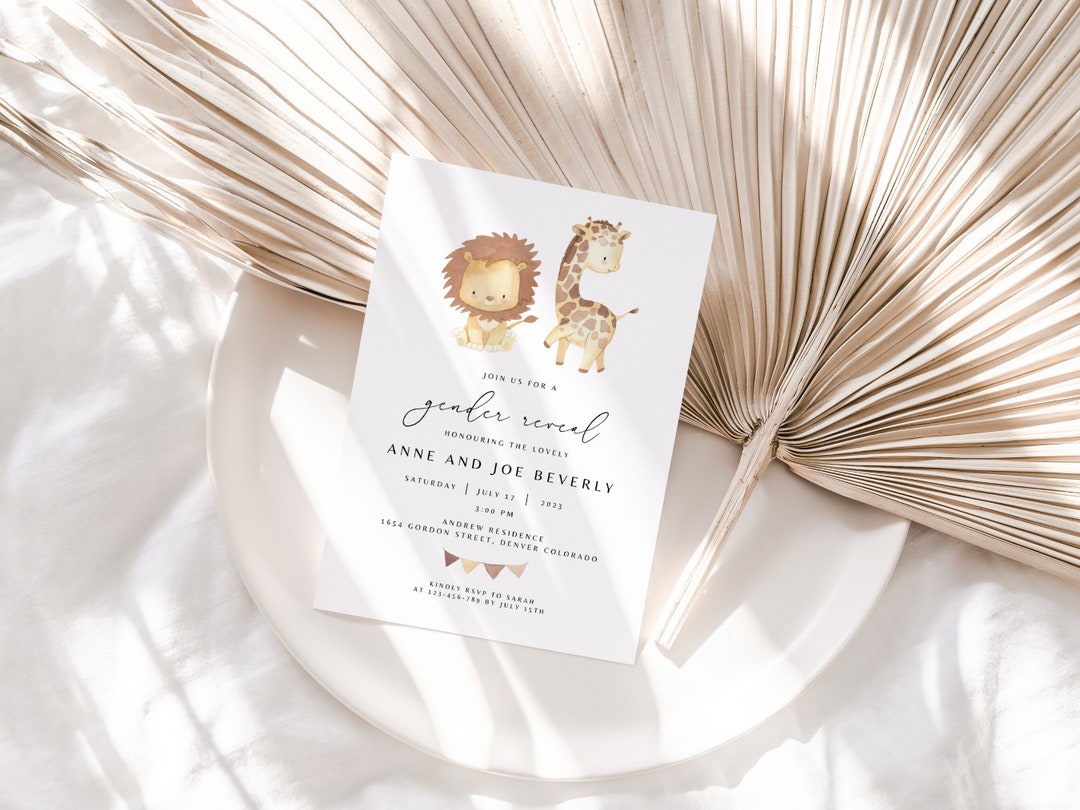 Editable Safari Gender Reveal Party Invitation, Gender Neutral Boho