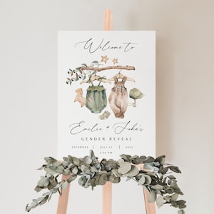 Boho Gender Reveal Welcome Sign, Editable Gender Reveal Sign Template, Vintage Baby Clothes Gender Reveal Welcome Sign Templett