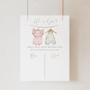 Boho Gender Reveal Welcome Sign, Editable Gender Reveal Sign Template, Printable Vintage Baby Clothes Gender Reveal Welcome Sign