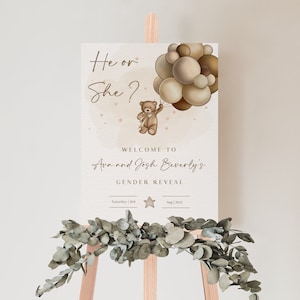 Editable Bear Balloons Gender Reveal Welcome Sign Template, Boho We Can Bearly Wait Sign, Editable Template, He or she, Boy or Girl