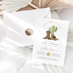 Western Cowboy Baby Shower Invitation Template, Country Editable Wild West Boy Baby Sprinkle Printable Invite A Little Cowboy is on the Way