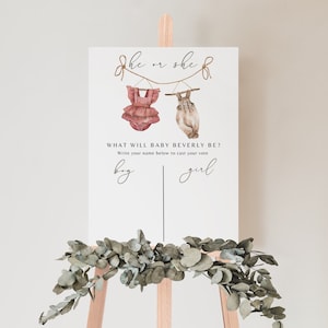 Editable Boho Gender Neutral Reveal Invitation, Vintage Baby Clothes What Will Baby Be Sign, Gender Guess Board He or She Gender Reveal Game