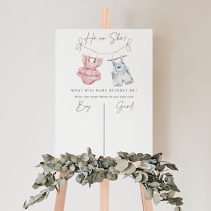 Bewerkbare Boho Gender Neutral Reveal Uitnodiging, Vintage Babykleding Wat zal Baby Teken zijn, Gender Guess Board Hij of Zij Gender Reveal Game