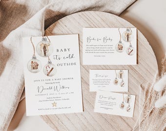 Inbjudningspaket till vinterbabyshower: Julgranskulor (digital nedladdning)