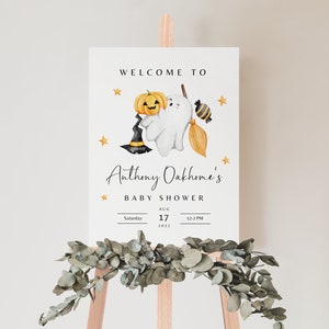 Modelo editável de convite para chá de bebê A Little Boo, convite para chá de bebê Ghost Halloween, download instantâneo, chá de bebê de outono neutro de gênero