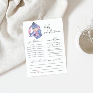 Prédictions et cartes de conseils pour bébé, faire-part de baby shower Winnie l'ourson, jeux de baby shower Bourriquet, conseils aux parents, voeux de bébé