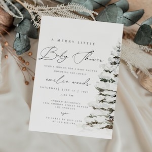 A Merry Little Baby Shower Invitation Template,  Printable Winter baby shower invitation, Winter wonderland baby shower, Gender Neutral