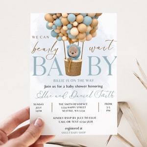 Bearbeitbare Teddybär Heißluftballon Bär Thema Baby Shower Einladung Boho Invite Vorlage Sofortiger Download
