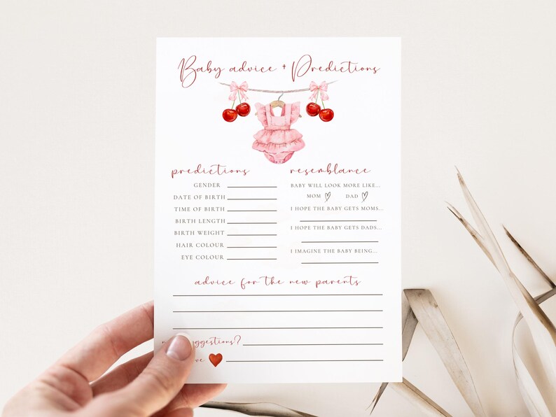 Paquete de baby shower con temática de cerezas, libros para bebé, invitación para rifa de pañales con cerezas en la parte superior, paquete digital con bayas y lazo rosa de Coquette, plantilla editable. imagen 8