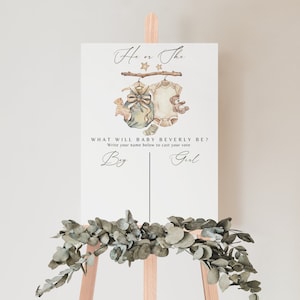 Editable Boho Gender Neutral Reveal Invitation, Vintage Baby Clothes What Will Baby Be Sign, Gender Guess Board He or She Gender Reveal Game