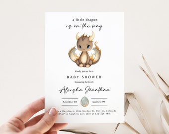 Dragon Baby Shower Invitation, Editable Mythical Creature Dragon Boy Baby Shower Invite, Printable A Little Dragon Magical Baby Shower