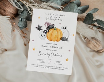 Editable A Little Boo Baby Shower Invitation Template, Ghost Halloween Baby Shower Invite, Instant Download, Gender Neutral Fall Baby Shower