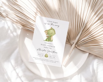 Dragon Baby Shower Invitation, Editable Mythical Creature Dragon Boy Baby Shower Invite, Printable A Little Dragon Magical Baby Shower