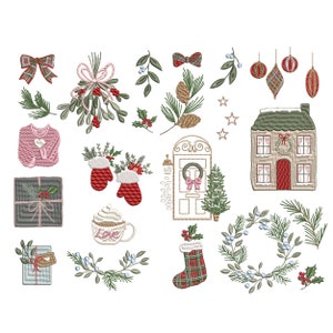 25 Christmas Tree Elements for Machine Embroidery, Winter Holiday Bundle Design Pattern Instant Download Zip -5 sizes