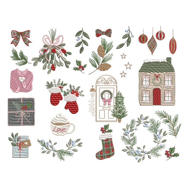 25 éléments d’arbre de Noël pour la broderie machine, Winter Holiday Bundle Design Pattern Instant Download Zip -5 tailles