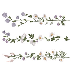 3 Délicates Wildflower Borders Machine Brodery Design, Botanical Flower Border Pattern Instant Download Zip - 6 tailles