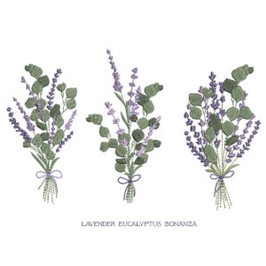 3 diseños de bordado a máquina de ramo de lavanda y eucalipto, patrón de descarga instantánea en formato Zip - 6 tamaños