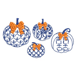 4 Thanksgiving Chinoiserie Pumpkins for Machine Embroidery