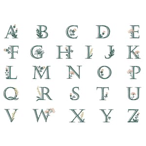 Design de bordado à máquina ABC com monograma de flor delicada, letra de script de fonte do alfabeto - 5 tamanhos