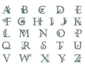Delicado diseño de bordado de máquina ABC monograma de flores, letra de guión de fuente del alfabeto - 5 tamaños