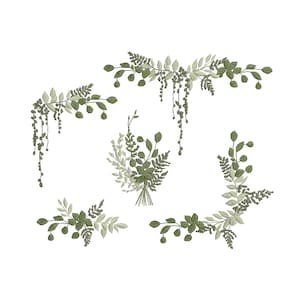 Eucalyptus Fern Border, Corner and Branch for Machine Embroidery Design, Botanical Wedding Monogram Download Zip - 5 sizes