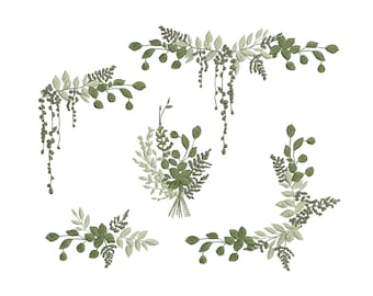 Eucalyptusvarenrand, hoek en tak voor machineborduurontwerp, botanische bruiloft monogram download zip-5 maten