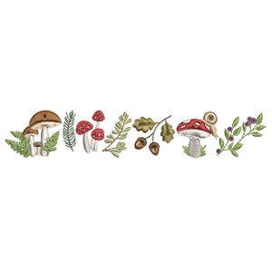 Magical Forest Border Machine Embroidery Design, Mushroom Pattern Instant Download Zip - 6 sizes