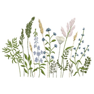 New Blue Wildflower Meadow Machine Embroidery Design, Botanical Flower Pattern Instant Download Zip - 5 sizes - 16 elements