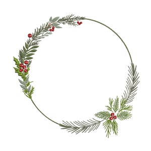 Modern Christmas Monogram Wreath Machine Embroidery Design, Winter Tree Frame - Instant Download Zip - 7 sizes