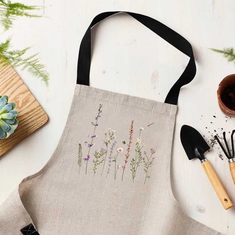 BloomInEmbroidery.etsy.com wildflower machine embroidery design apron