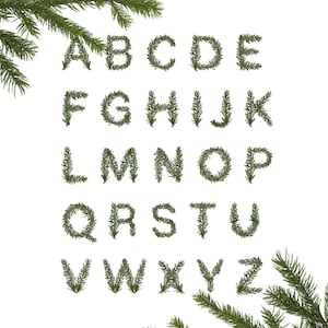 Diseño de bordado a máquina con monograma del alfabeto de la rama del pino navideño, fuente original de abeto, archivo de descarga: 4 tamaños