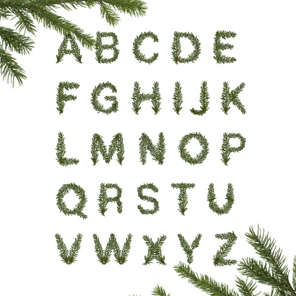 Christmas Pine Tree Branch Font Alphabet Monogram Machine Embroidery Design, Fir tree - 3 Sizes