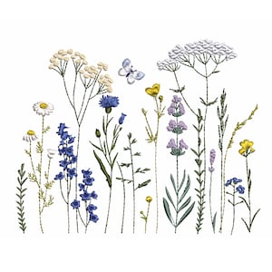 Wild Flower Machine Embroidery Design, Botanical Flowers Pattern Instant Download Zip, 6 sizes