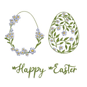 Easter Egg Set Machine Embroidery Design, Blue and White Spring Bunny Eggs Pattern Instant Download Zip - 6 sizes