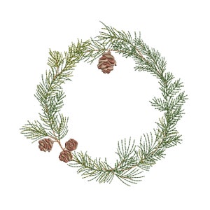 Christmas Pine Tree Wreath Machine Embroidery Design, Winter Flower Botanical Pattern Instant Download Zip -5 sizes