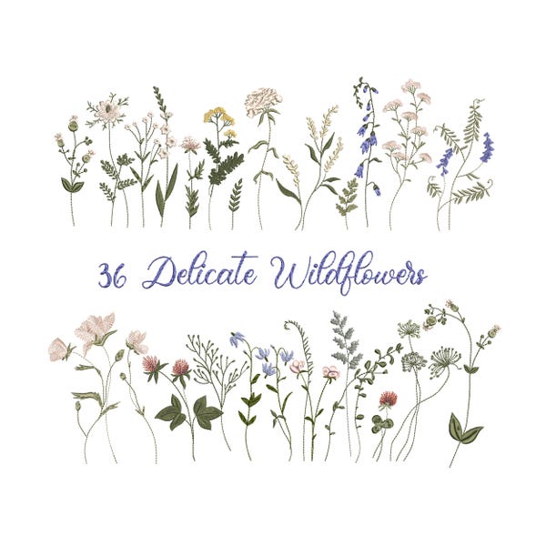 Patrón de bordado a máquina de flores silvestres (36 diseños) con descarga instantánea (zip) - 6 tamaños