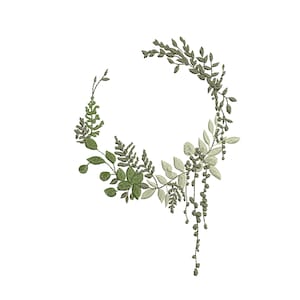 Eucalyptus Fern Wreath for Machine Embroidery Design Botanical Wedding Monogram Branch Pattern Instant Download Zip - 6 sizes