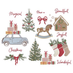 16 Christmas Tree Elements for Machine Embroidery, Winter Holiday Bundle Design Pattern Instant Download Zip -6 sizes